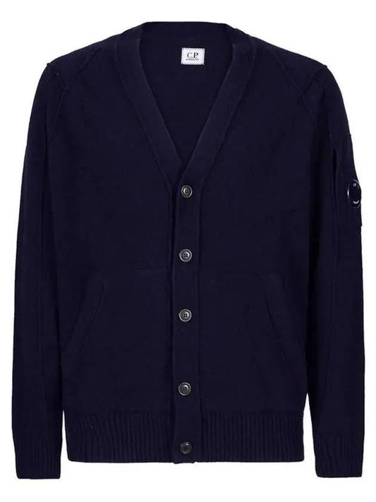 Men's Lens Wappen Lambswool Cardigan Navy - CP COMPANY - BALAAN 2