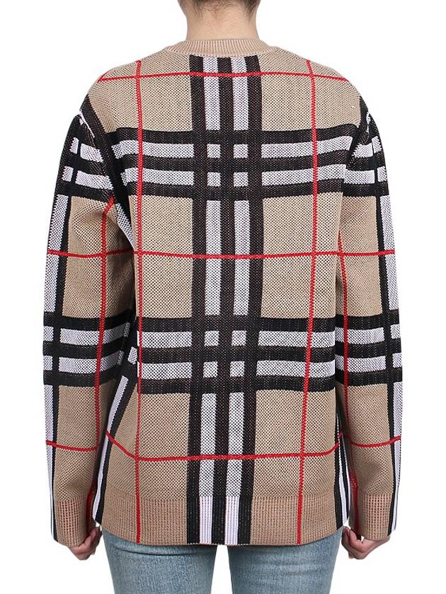 V-Neck Checked Technical Cotton Cardigan Archive Beige - BURBERRY - BALAAN 6