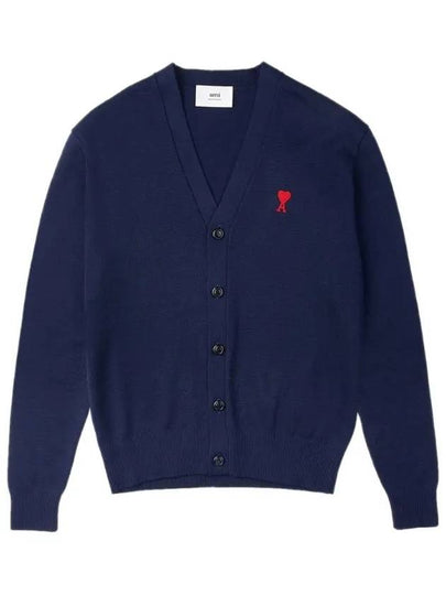 Small Heart Logo Wool Cardigan Navy - AMI - BALAAN 2