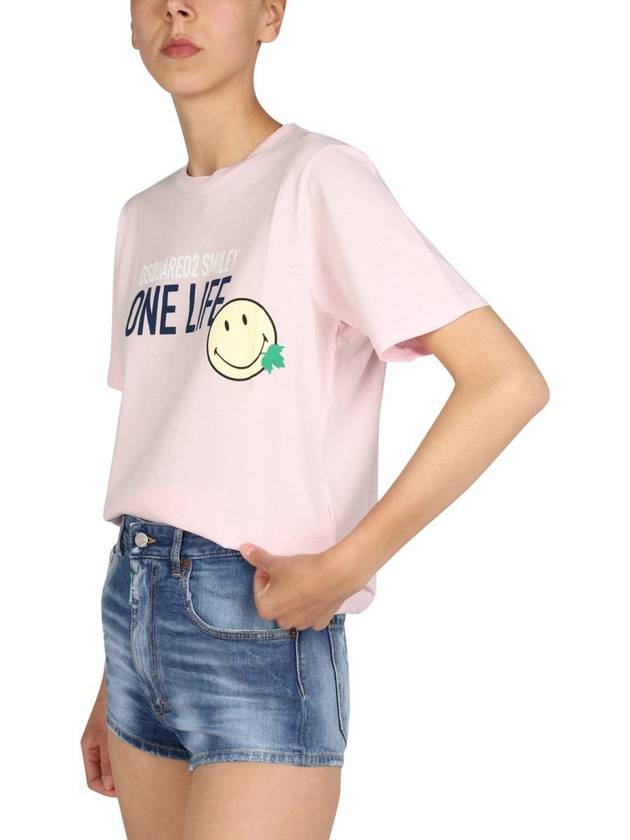 Women's Smiley Short Sleeve T-Shirt Pink - DSQUARED2 - BALAAN 5