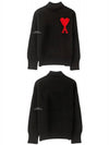 Big Heart Logo Wool Turtleneck Black - AMI - BALAAN.