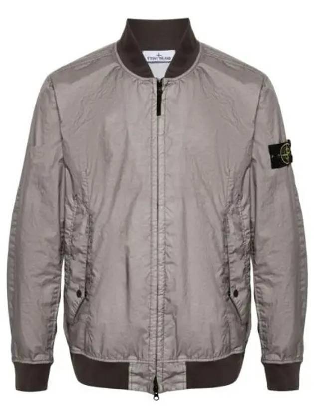 Men's Wappen Patch Zip-Up Bomber Jacket Grey Brown - STONE ISLAND - BALAAN 2