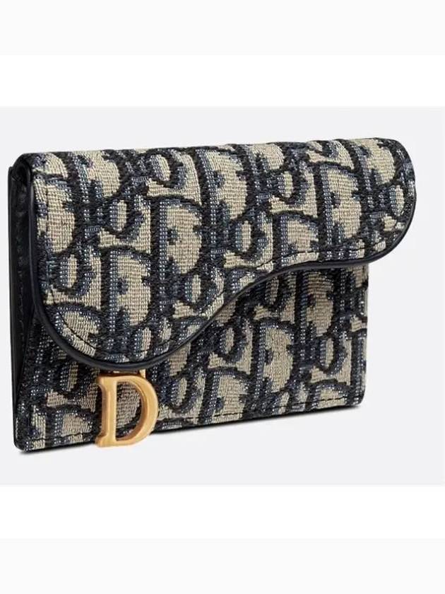 Oblique Jacquard Saddle Flap Compact Zipper Card Wallet Beige - DIOR - BALAAN 3