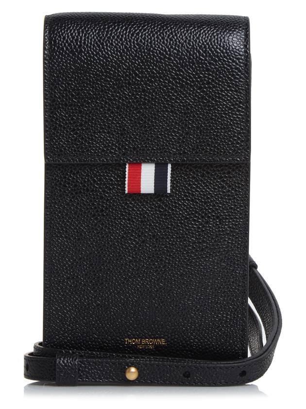 Three Stripes Strap Leather Phone Case Black - THOM BROWNE - BALAAN 2