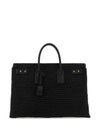 Sac De Jour Medium Supple in Raffia and Vegetable-Tanned Leather Tote Bag Black - SAINT LAURENT - BALAAN 1