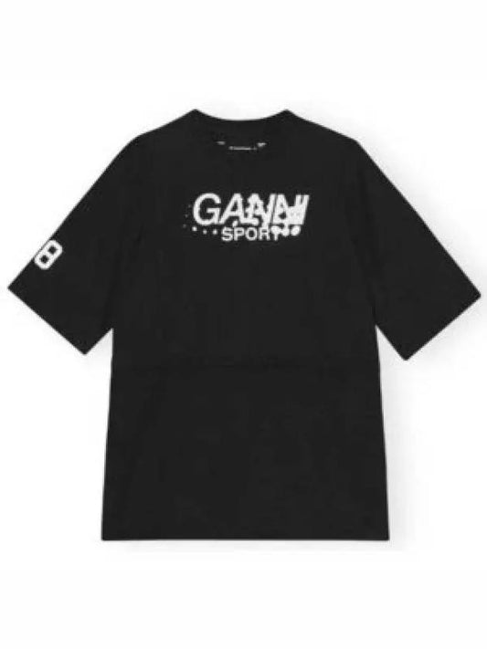 Active Mesh Layered Graphic Print Short Sleeve T-Shirt Black - GANNI - BALAAN 2