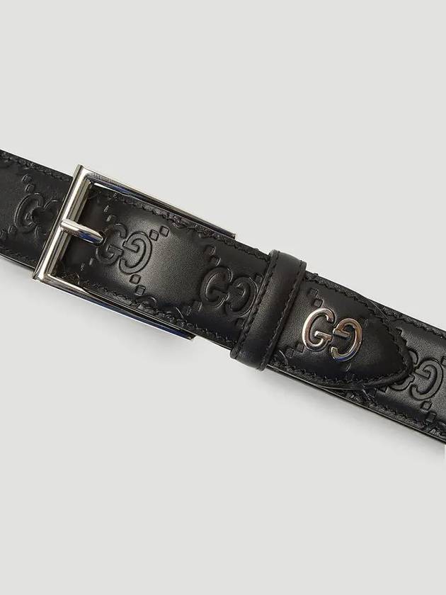 GG Logo Plaque Pattern Debossed Smooth Leather Belt Black - GUCCI - BALAAN 3