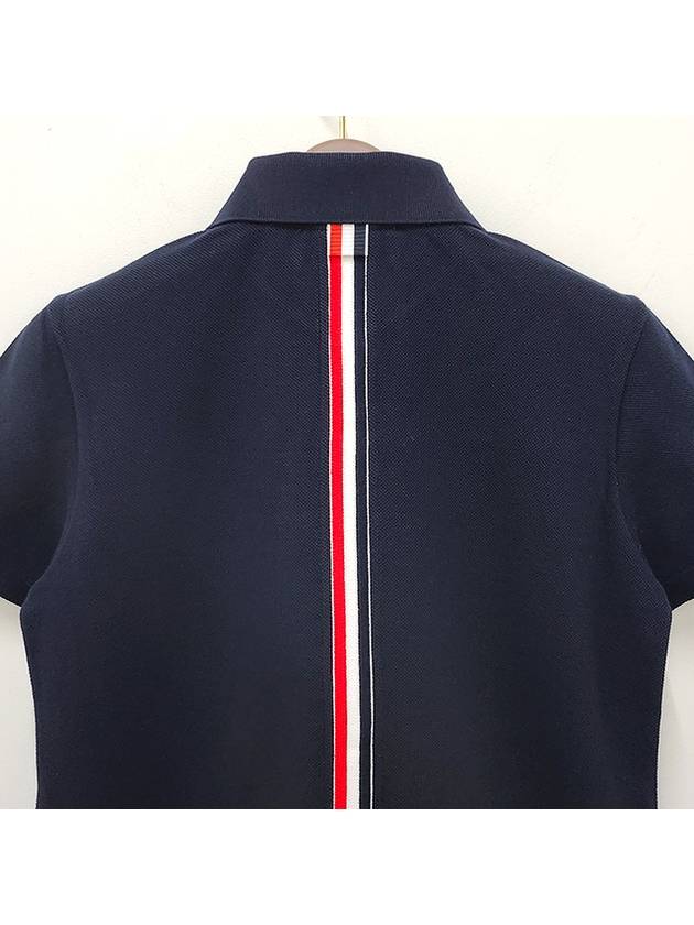 Classic Pique Center Back Stripe Relaxed Fit Short Sleeve Polo Shirt Navy - THOM BROWNE - BALAAN 7