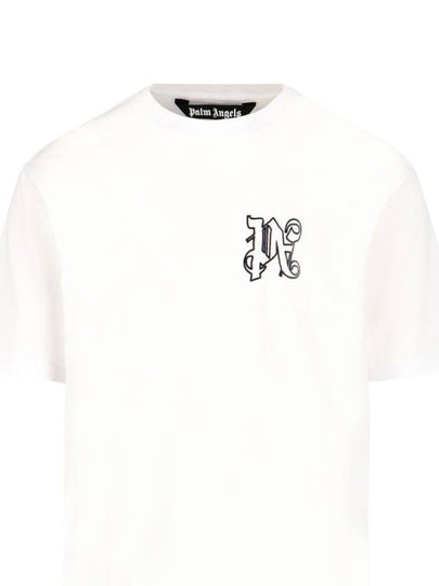 Men's Monogram Logo Print Short Sleeve T-Shirt White - PALM ANGELS - BALAAN 2