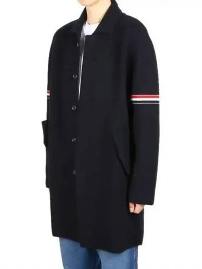 Arm Banding Striped Car Voile Wool Single Coat Navy - THOM BROWNE - BALAAN 2