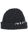 Embroidered Logo Virgin Wool Beanie Dark Grey - MARNI - BALAAN 1