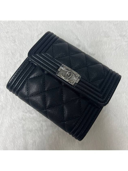 Small Flap Wallet Grained Calfskin Ruthenium Metal Black A80734 - CHANEL - BALAAN 1