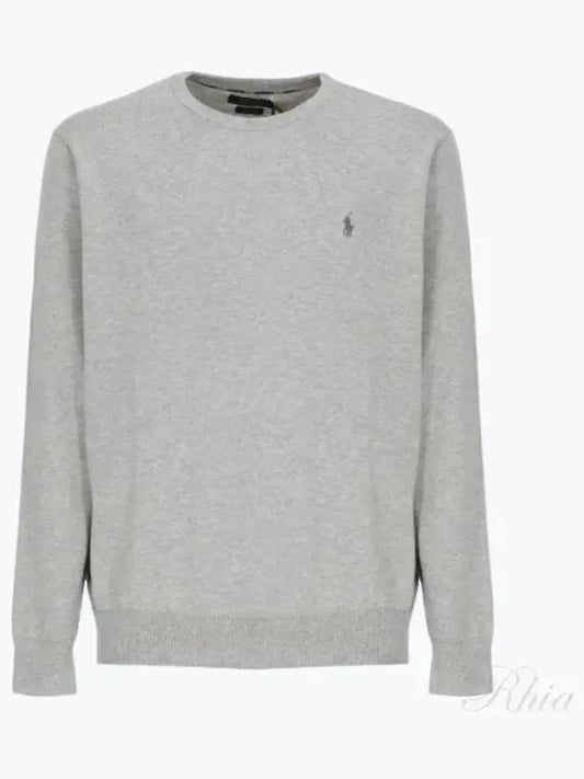 Embroidered Logo Crew Neck Knit Top Grey - POLO RALPH LAUREN - BALAAN 2