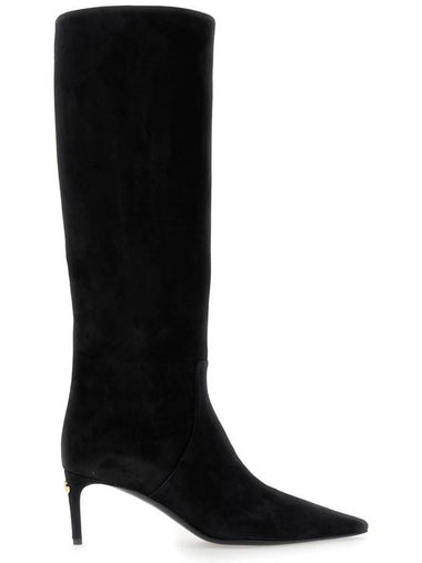 Black High Boots With Dg Logo In Suede Woman - DOLCE&GABBANA - BALAAN 1