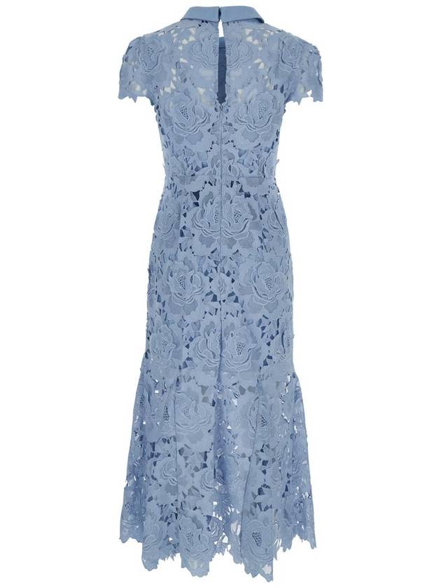 Blue Crewneck Midi Dress With All-Over Floral Lace Embroidery In Tech Fabric Woman - SELF PORTRAIT - BALAAN 2