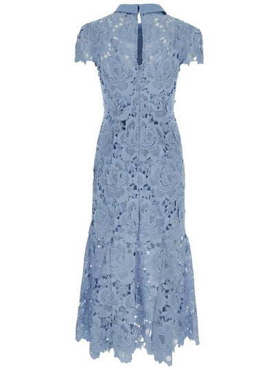 Blue Crewneck Midi Dress With All-Over Floral Lace Embroidery In Tech Fabric Woman - SELF PORTRAIT - BALAAN 2