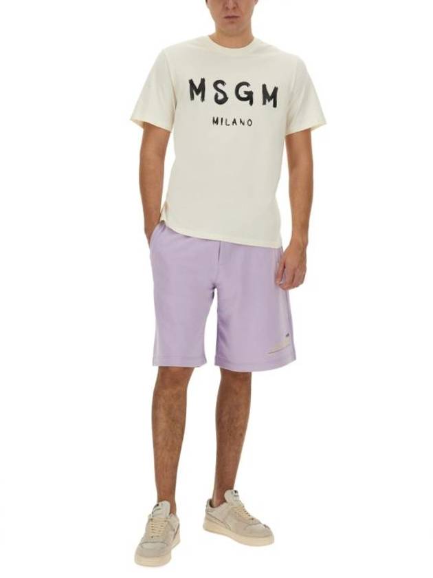 Brushed Logo Short Sleeve T-Shirt Cream - MSGM - BALAAN 3