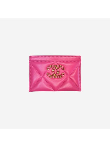 19 Gold Chain Logo Quilted Lambskin Card Wallet Pink - CHANEL - BALAAN 1