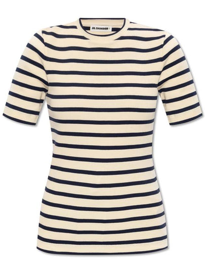 Striped Cotton Short Sleeve T-Shirt Navy Beige - JIL SANDER - BALAAN 2