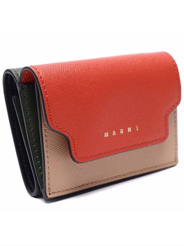 Saffiano Color Block Tri-Fold Half Wallet Orange - MARNI - BALAAN 4