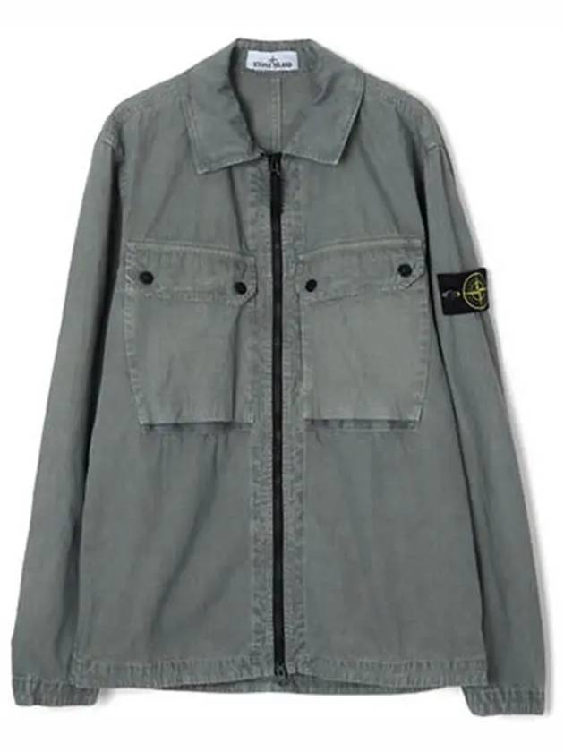 Brushed Organic Cotton Overshirt Jacket Sage Green - STONE ISLAND - BALAAN 2