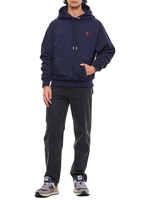 Embroidered Logo Organic Cotton Hoodie Navy - AMI - BALAAN 5