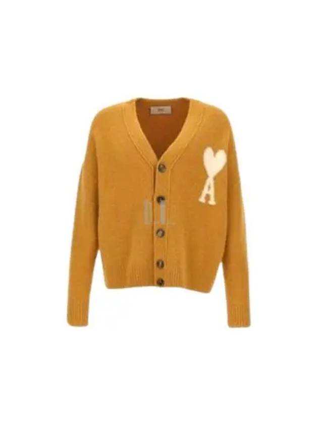 Intarsia Logo Knit Cardigan Mustard - AMI - BALAAN 2