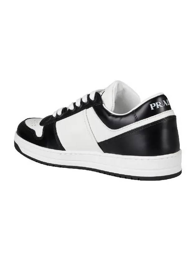 Men's Downtown Triangle Logo Leather Low Top Sneakers White Black - PRADA - BALAAN 4