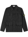 Compass Badge Linen Blend Shirt Jacket Black - STONE ISLAND - BALAAN 1