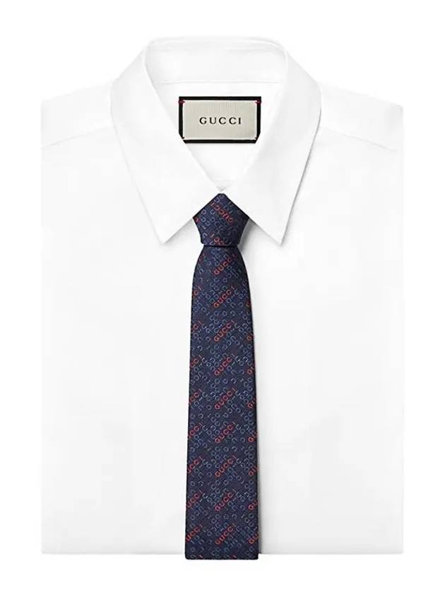 Silk Jacquard Tie Blue - GUCCI - BALAAN 4