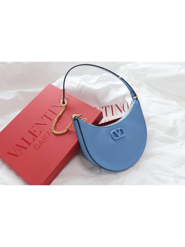 V Logo Hobo Leather Shoulder Bag Sky Blue - VALENTINO - BALAAN 6