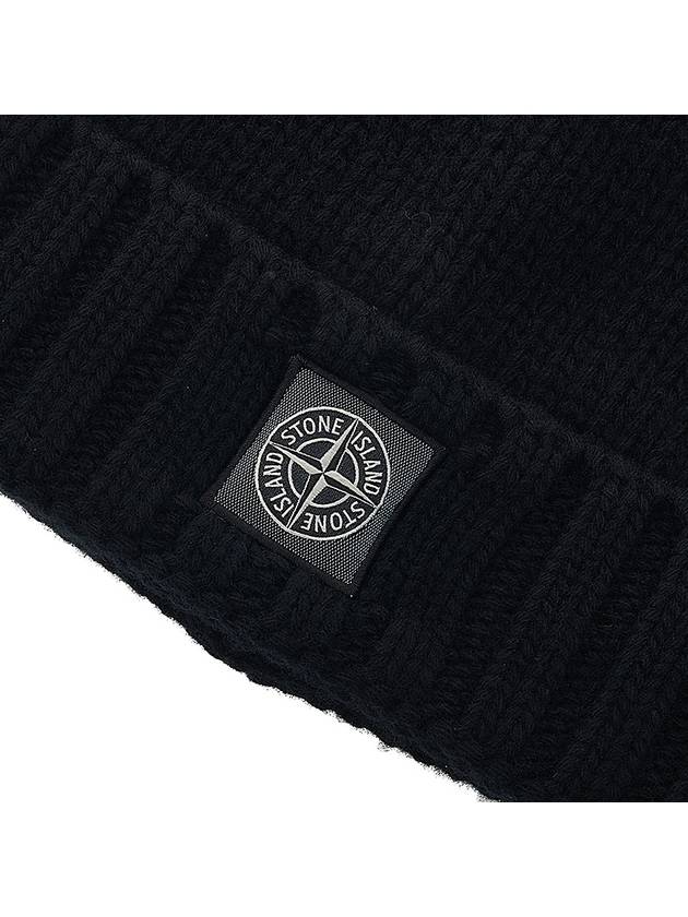 Logo Patch Wool Beanie Black - STONE ISLAND - BALAAN 7