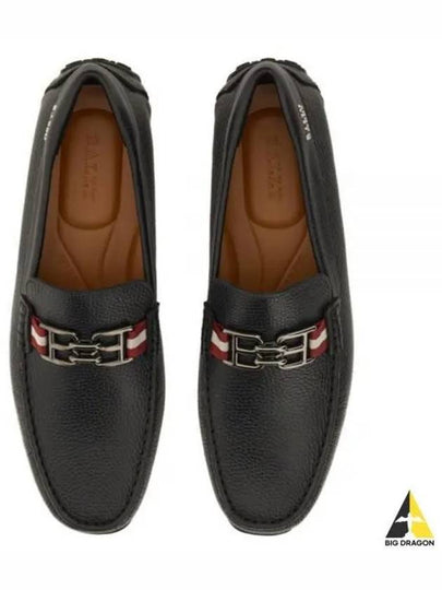 Logo Plaque Grain Slip-On Loafers Black - BALLY - BALAAN 2