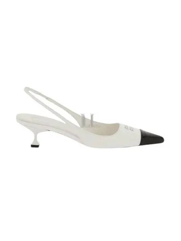 Logo Patent Leather Slingback Heels White Black - MIU MIU - BALAAN 2