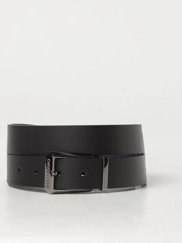 Logo Reversible Leather Belt Black Blue - SALVATORE FERRAGAMO - BALAAN 2