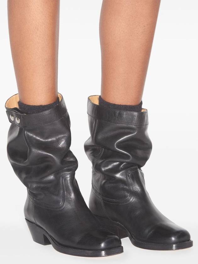 Ademe Biker Leather Mid Boots Black - ISABEL MARANT - BALAAN 6