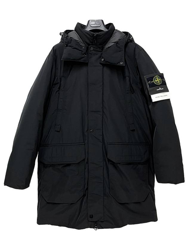 Polyester Micro Twill Long Down Parka Black - STONE ISLAND - BALAAN 2