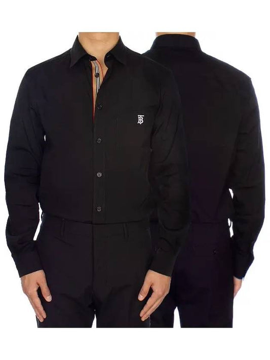 Monogram Motif Technical Cotton Long Sleeve Shirt Black - BURBERRY - BALAAN 2