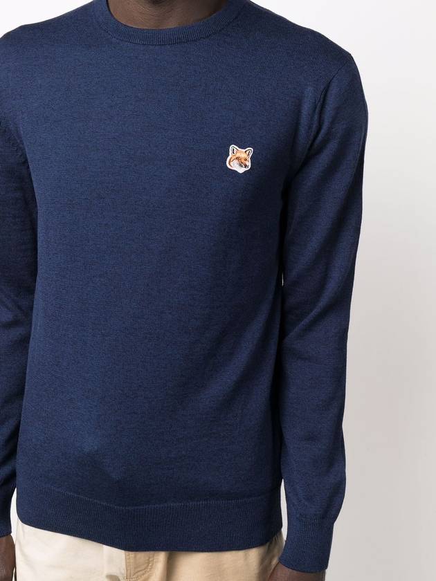 Fox head Patch Regular Round Neck Pullover Knit Top Navy Melange - MAISON KITSUNE - BALAAN 7