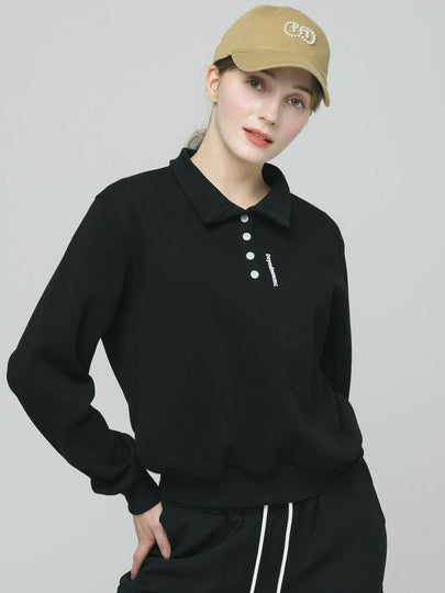 Doyou Know MC Women s Shirt Collar Double sided Pique Tissue Loose Fit Black Sweatshirt DO6242MT30 - DOYOUKNOWMC GOLF WEAR - BALAAN 2