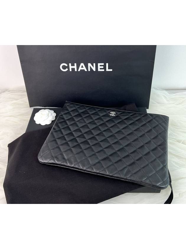 Large Classic Caviar Silver Logo Clutch Bag Black - CHANEL - BALAAN 5