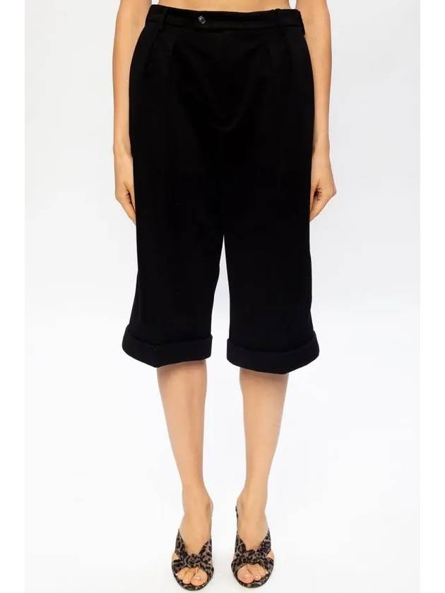 High Waist Crop Wide Shorts Black - SAINT LAURENT - BALAAN 3