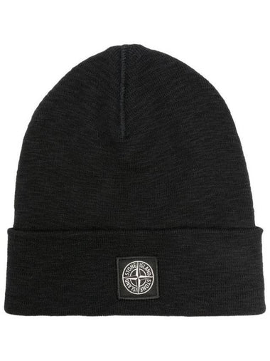 Light Slub Wool Nylon Beanie Black - STONE ISLAND - BALAAN 1