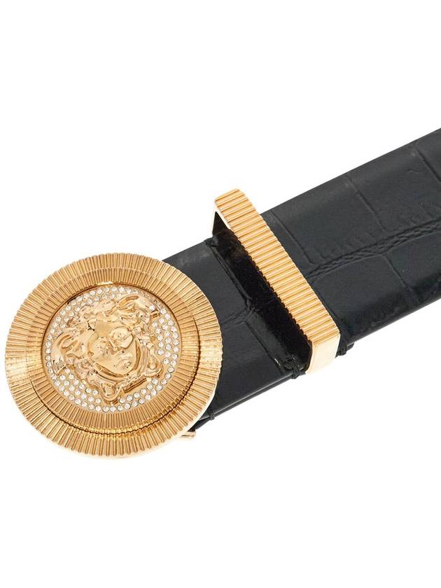 black embossed crocodile calfskin belt with rhinestones 40mm - VERSACE - BALAAN 3