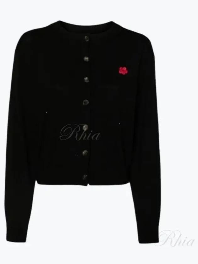 Boke Flower Embroidery Crew Neck Wool Cardigan Black - KENZO - BALAAN 2