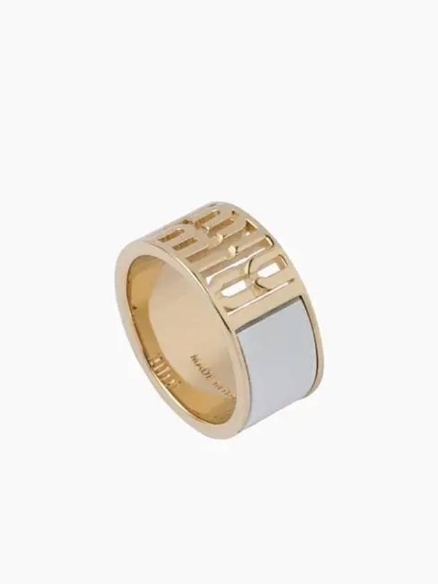 Logo Enamel Metal Ring Gold White - MIU MIU - BALAAN 2