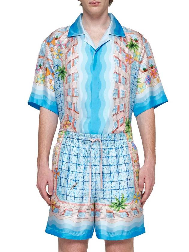 Light Blue Shorts With All-Over Graphic Print In Silk Man - CASABLANCA - BALAAN 3