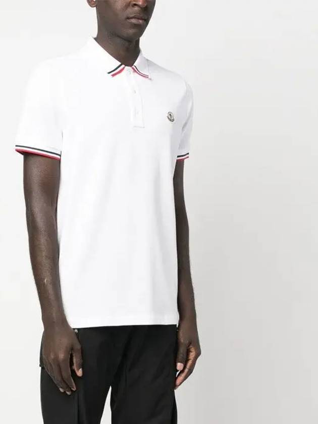 Logo Patch Three-Line Collar Short Sleeve Polo Shirt White - MONCLER - BALAAN 5