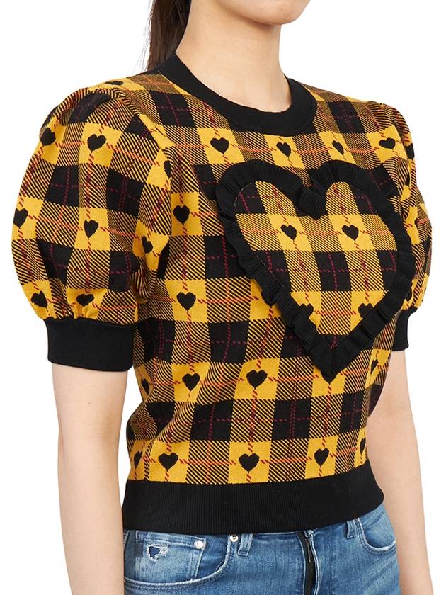 Heart Plaid Print Short Sleeve Knit Top Yellow - ALESSANDRA RICH - BALAAN 4