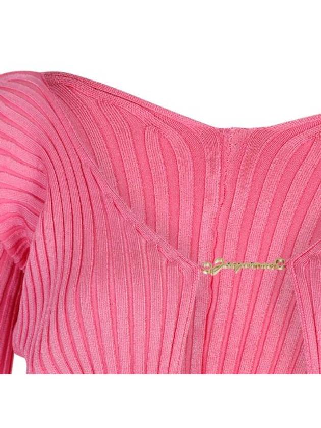 La Maille Pralu Longue Micro Charm Logo Cardigan Pink - JACQUEMUS - BALAAN 4